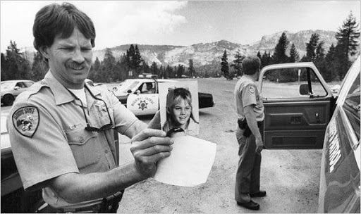 El Dorado Sheriff’s deputies, along with California Highway Patrol search for Jaycee after she was abducted by strangers while walking to her school bus stop in 1991. Photo courtesy CBS News.
